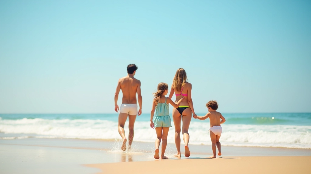Familia en la playa disfrutando de vacaciones de verano en España