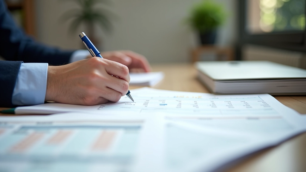 Espacio de trabajo con calendario de presupuestos y documentos financieros bien organizados